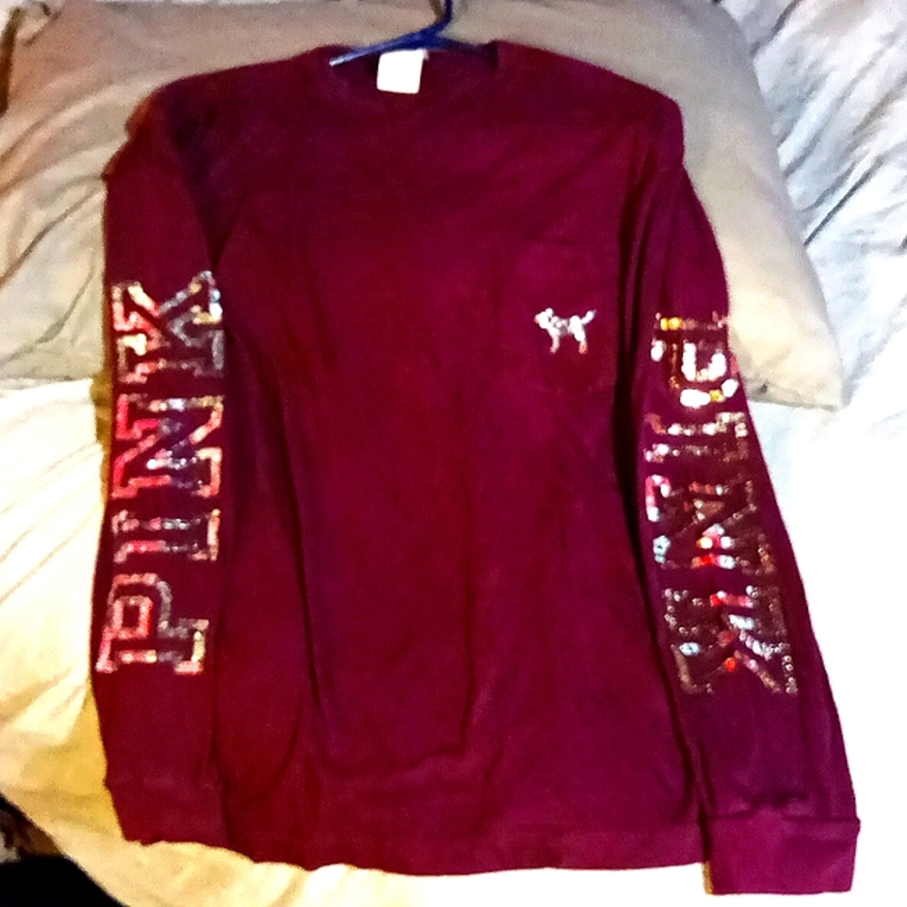 PINK, maroon long sleeve shirt, Size S/M,